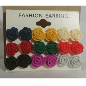 🆕 9pc Rose Earring Set